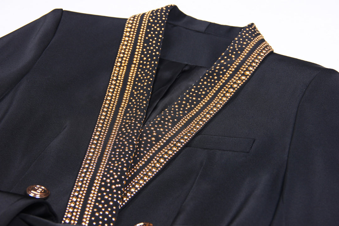 Metal Shawl Collar Sequined Blazer with Belt