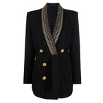 Load image into Gallery viewer, Metal Shawl Collar Sequined Blazer with Belt
