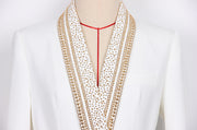 Metal Shawl Collar Sequined Blazer with Belt