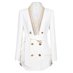 Load image into Gallery viewer, Metal Shawl Collar Sequined Blazer with Belt
