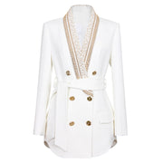 Metal Shawl Collar Sequined Blazer with Belt