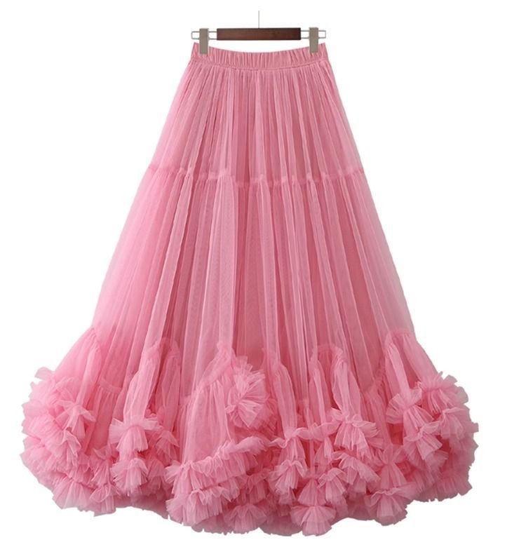 Ruffle Elastic Waist Mesh Skirt