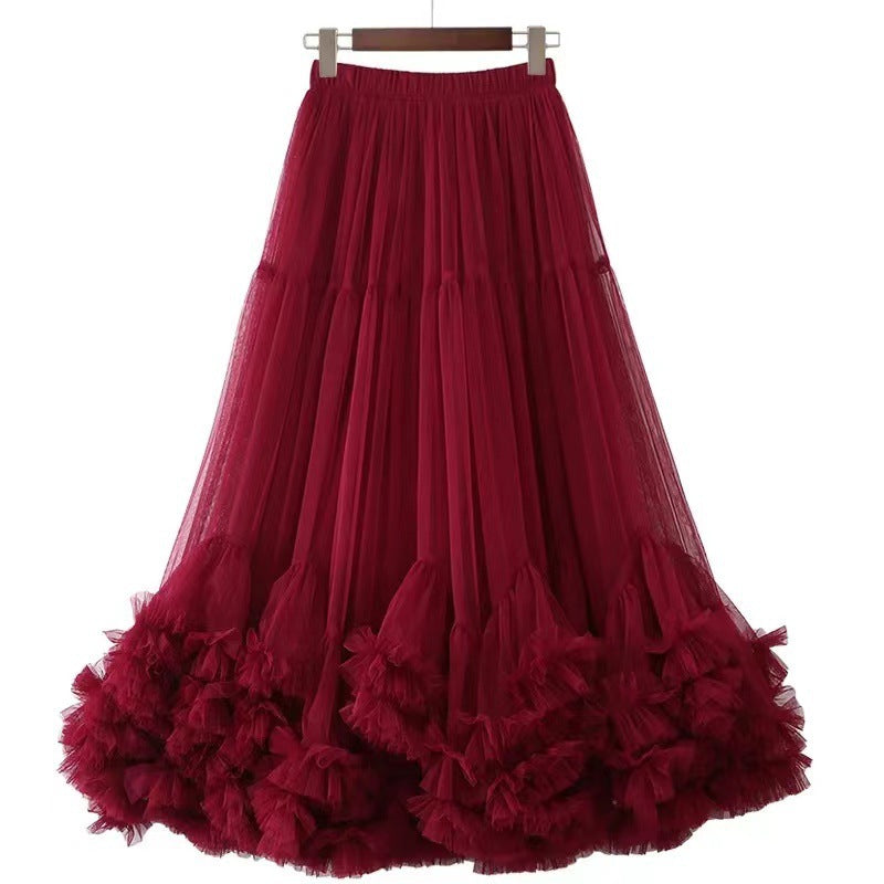 Ruffle Elastic Waist Mesh Skirt