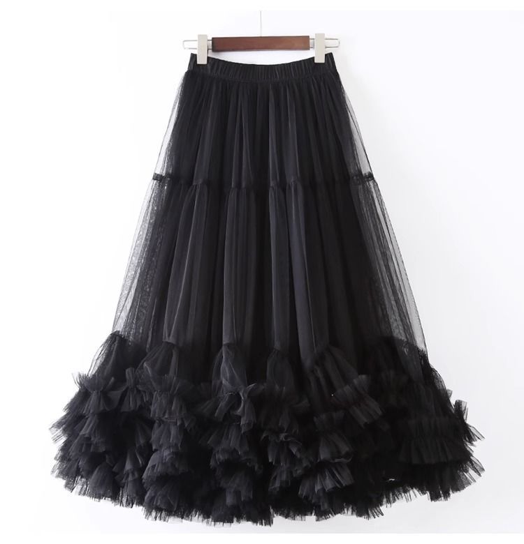 Ruffle Elastic Waist Mesh Skirt