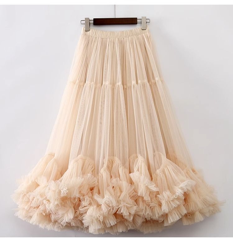 Ruffle Elastic Waist Mesh Skirt