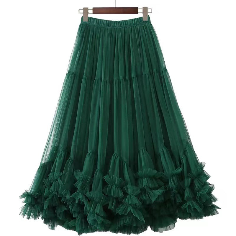 Ruffle Elastic Waist Mesh Skirt