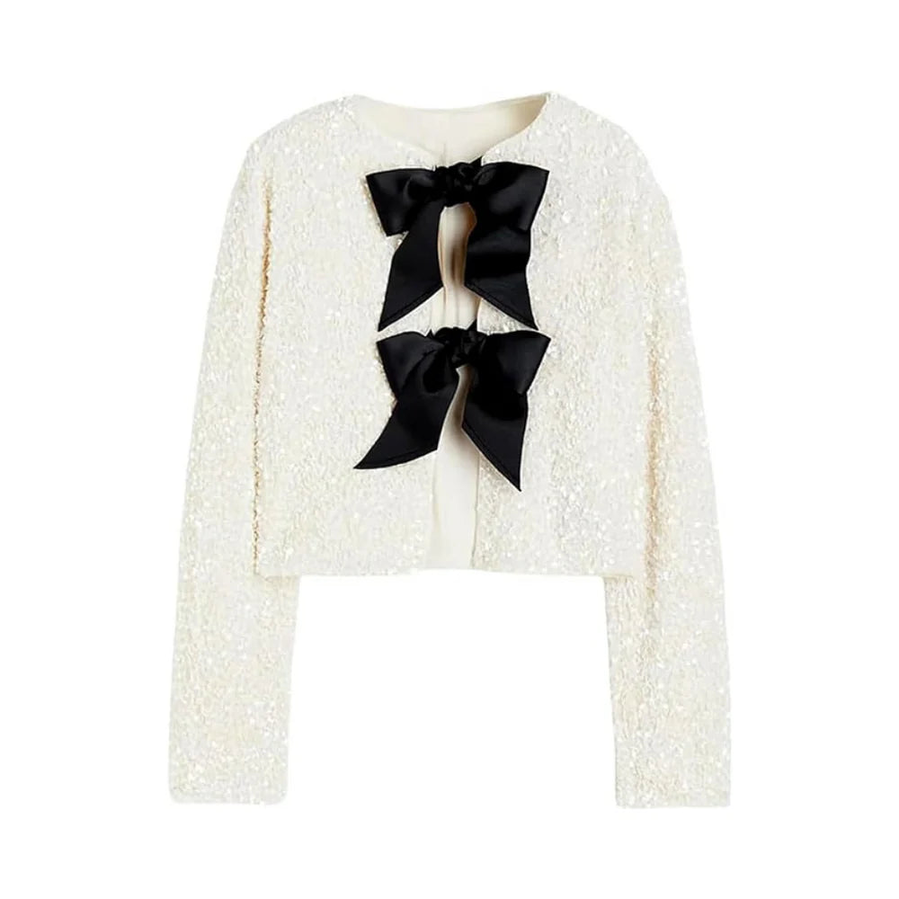 Front Tie Sequined Jacket