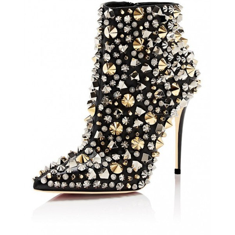 Glitter Studs Zipper Stiletto Boots