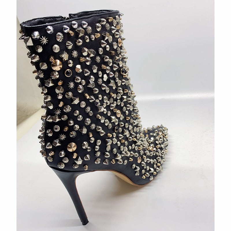 Glitter Studs Zipper Stiletto Boots