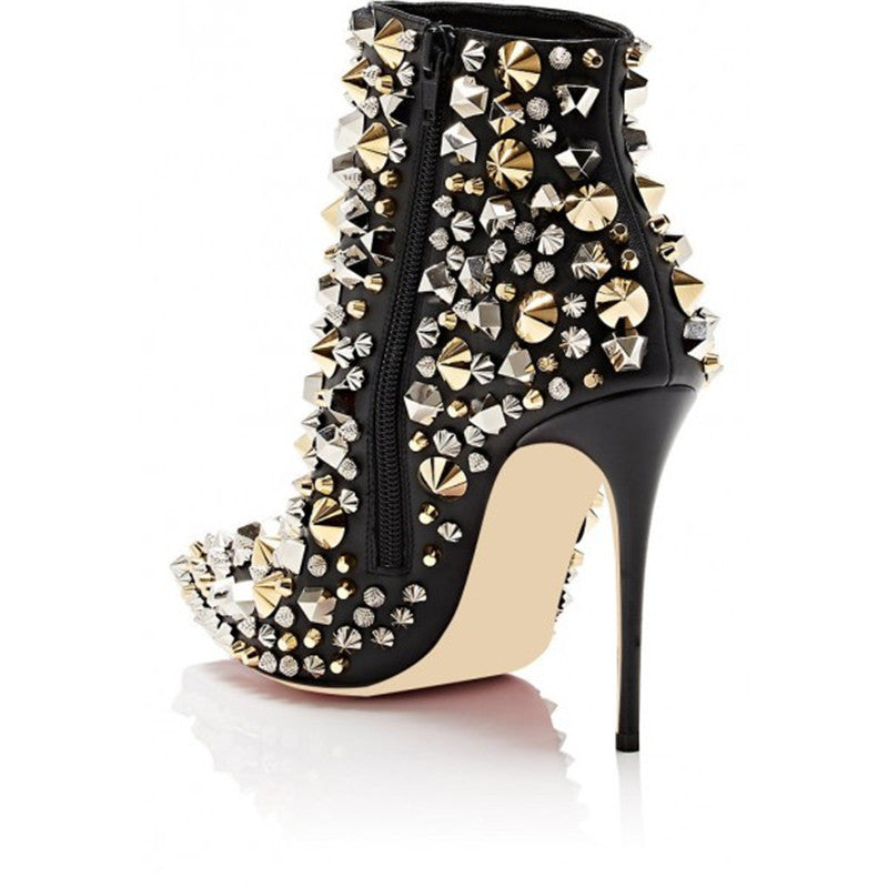 Glitter Studs Zipper Stiletto Boots