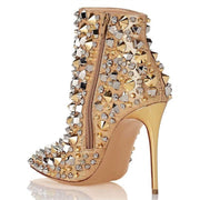 Glitter Studs Zipper Stiletto Boots
