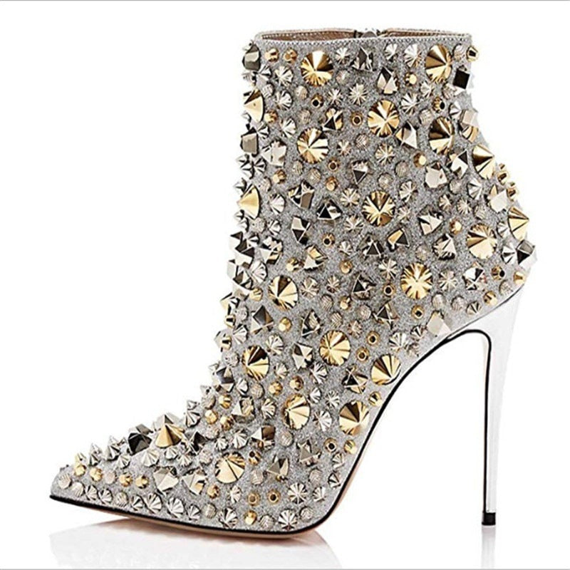 Glitter Studs Zipper Stiletto Boots