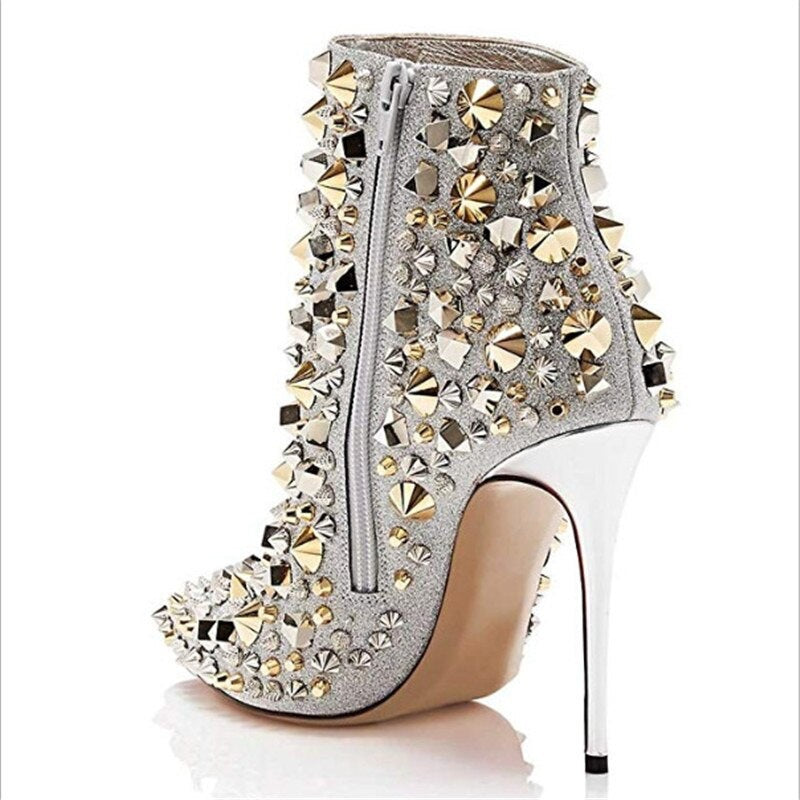 Glitter Studs Zipper Stiletto Boots