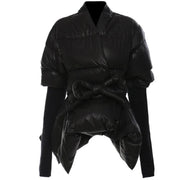 Tie Waist Spliced Knit Cuffs Jacket