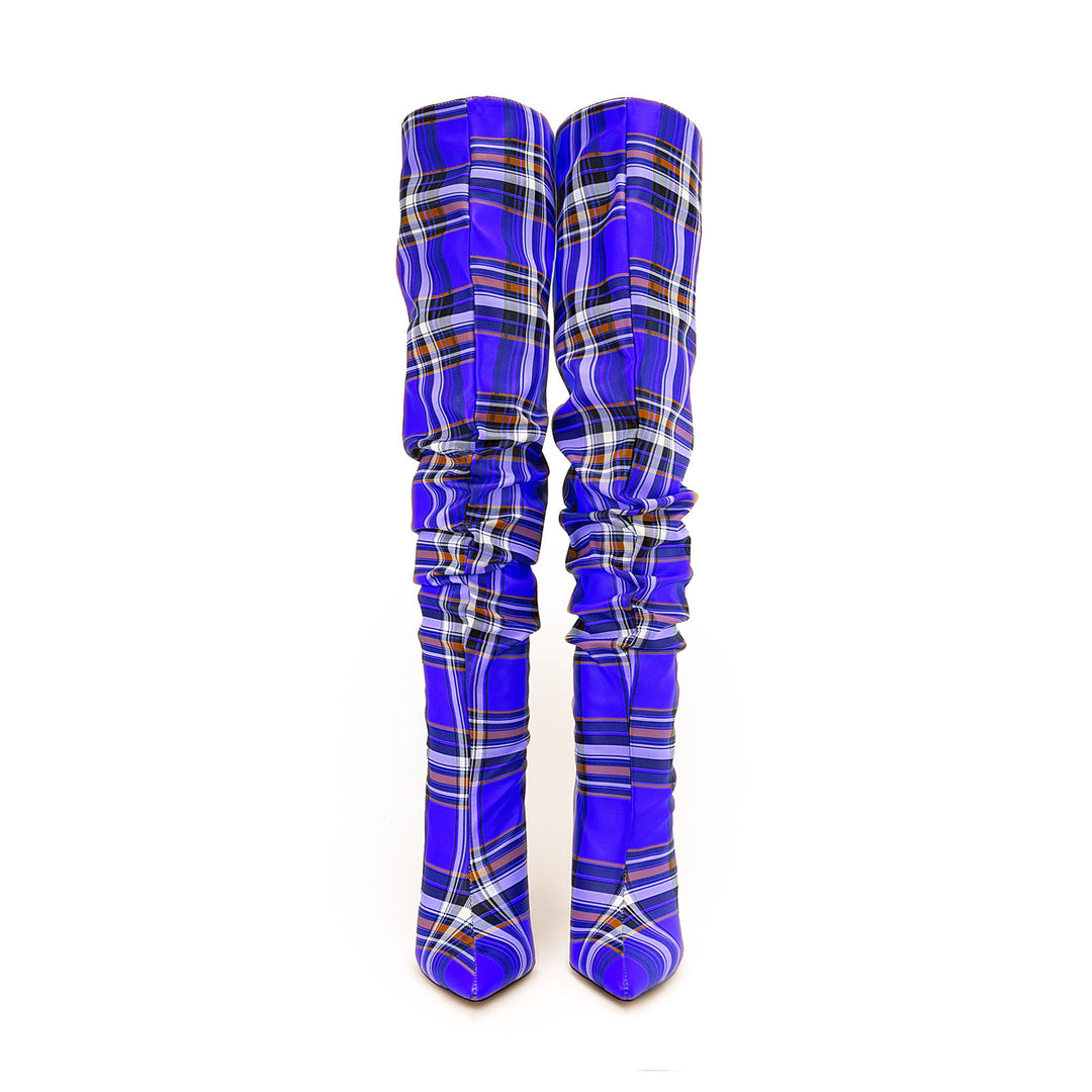 Checked Fabric High Knee Boots