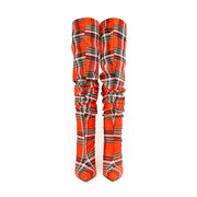 Checked Fabric High Knee Boots