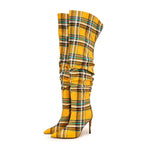 Load image into Gallery viewer, Checked Fabric High Knee Boots
