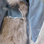 Load image into Gallery viewer, Faux Fur Denim Coat
