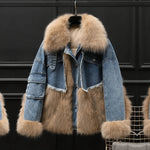 Load image into Gallery viewer, Faux Fur Denim Coat
