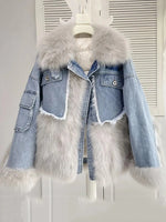 Load image into Gallery viewer, Faux Fur Denim Coat
