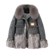 Faux Fur Spliced Denim Coat