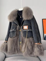 Load image into Gallery viewer, Faux Fur Spliced Denim Coat
