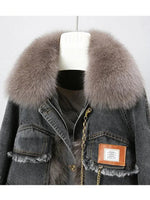 Load image into Gallery viewer, Faux Fur Spliced Denim Coat
