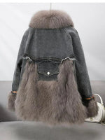 Load image into Gallery viewer, Faux Fur Spliced Denim Coat
