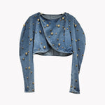 Load image into Gallery viewer, Gold Studs Puff Sleeve Jacket
