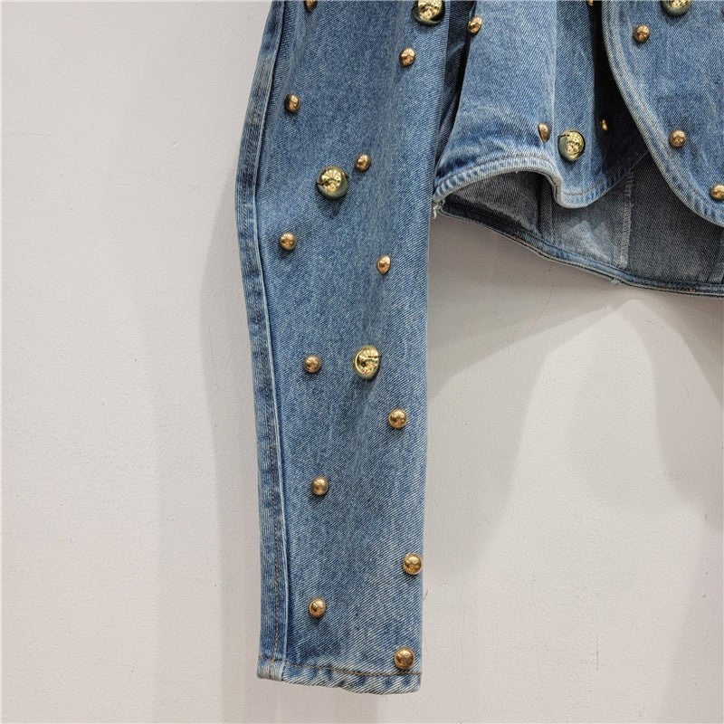 Gold Studs Puff Sleeve Jacket