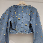 Load image into Gallery viewer, Gold Studs Puff Sleeve Jacket
