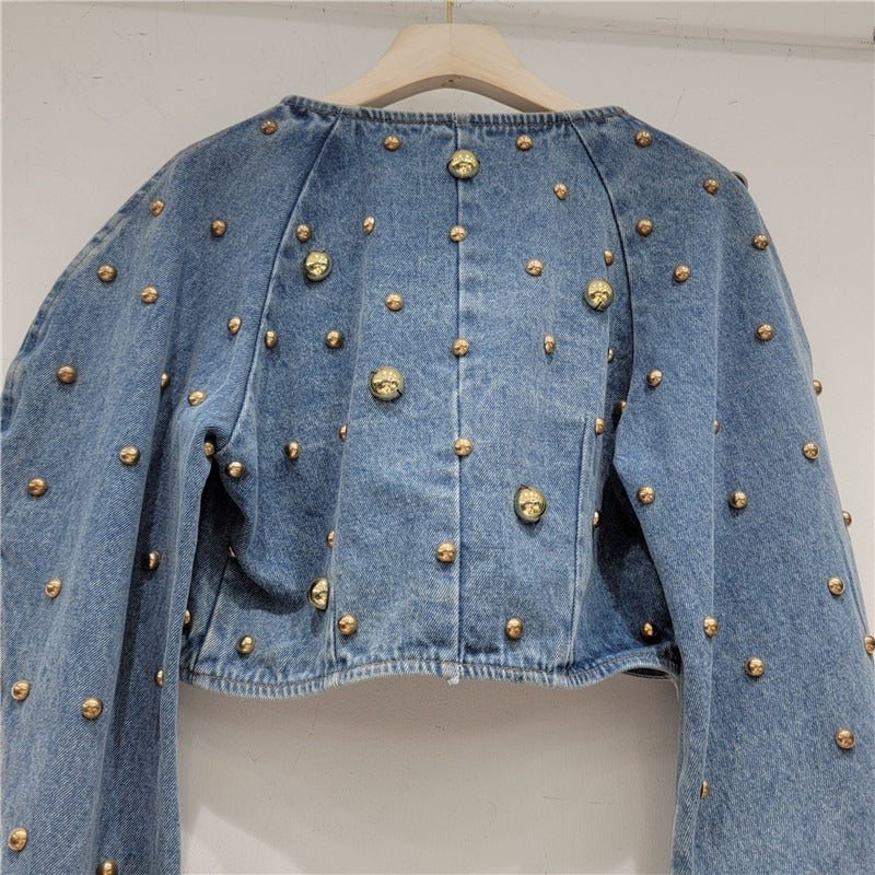 Gold Studs Puff Sleeve Jacket