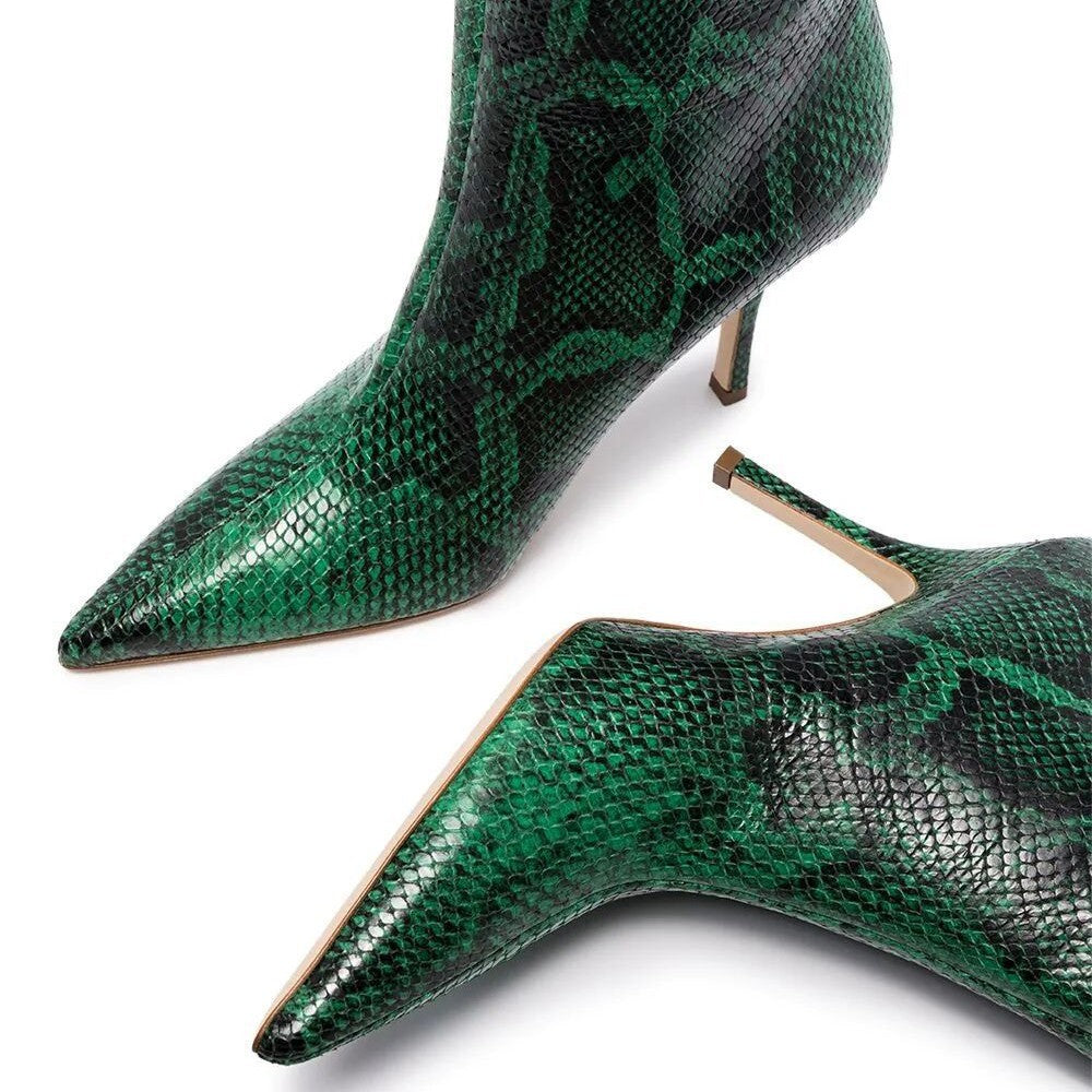 Snakeskin Print Leather Boots