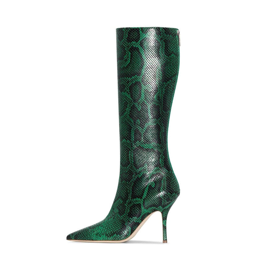 Snakeskin Print Leather Boots