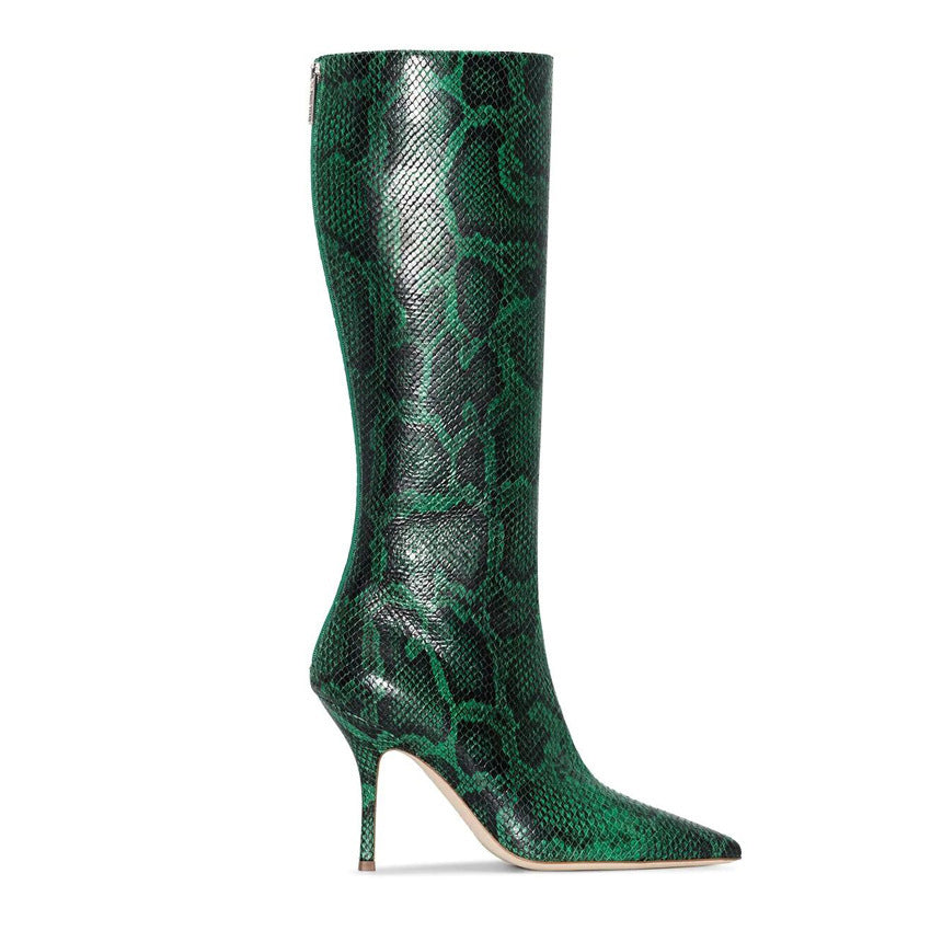 Snakeskin Print Leather Boots