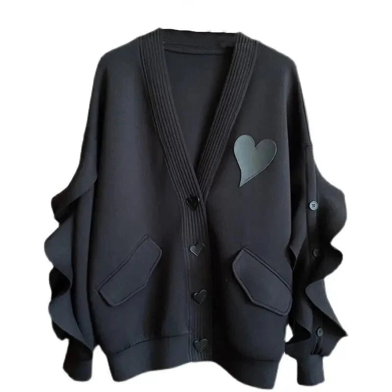 Heart Ruffled Batwing Sleeve Jacket