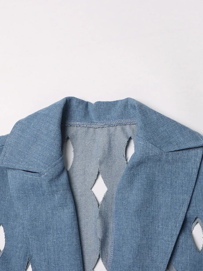 Hollow Out Tassels Denim Coat