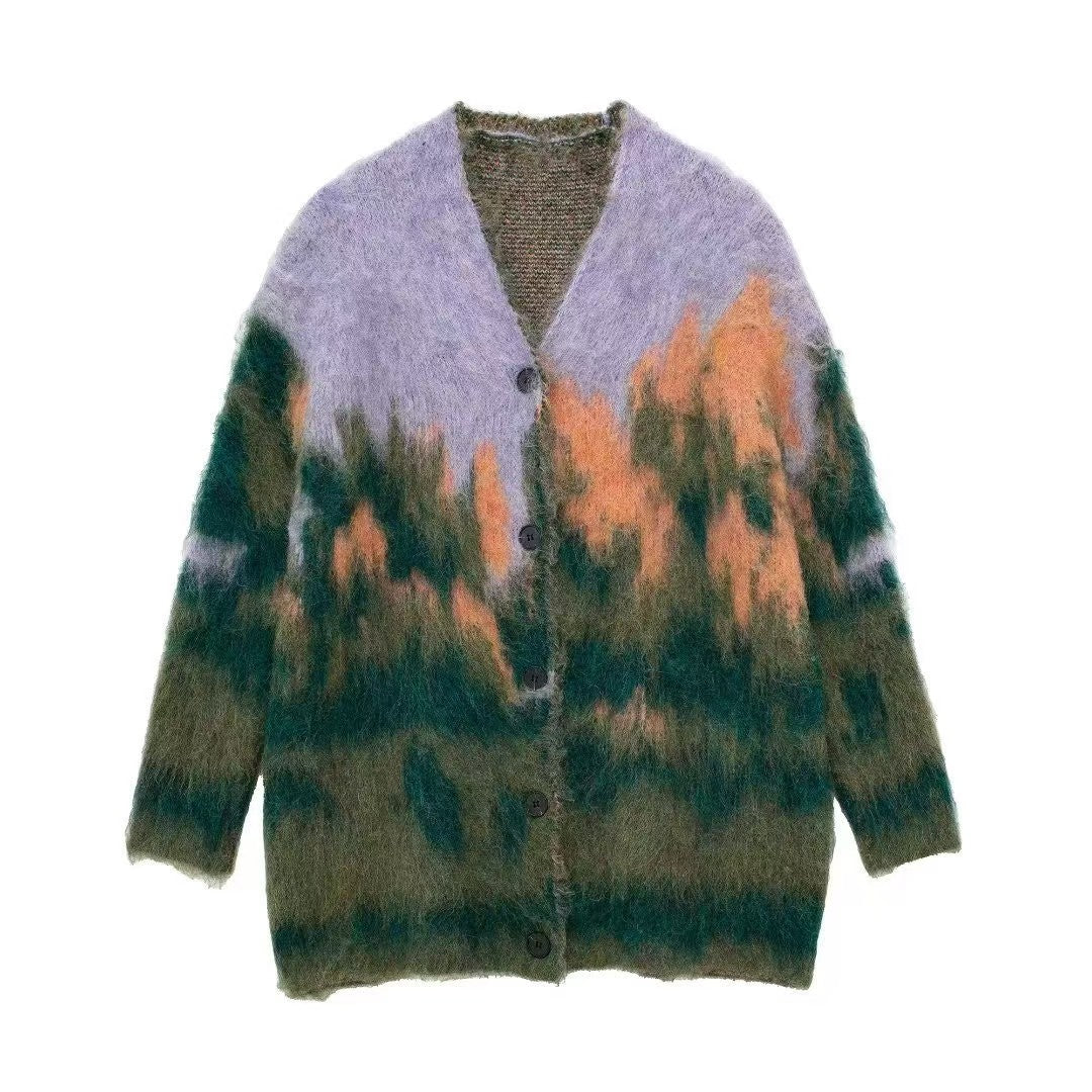 Gradient Landscape Paint Cardigan Sweater