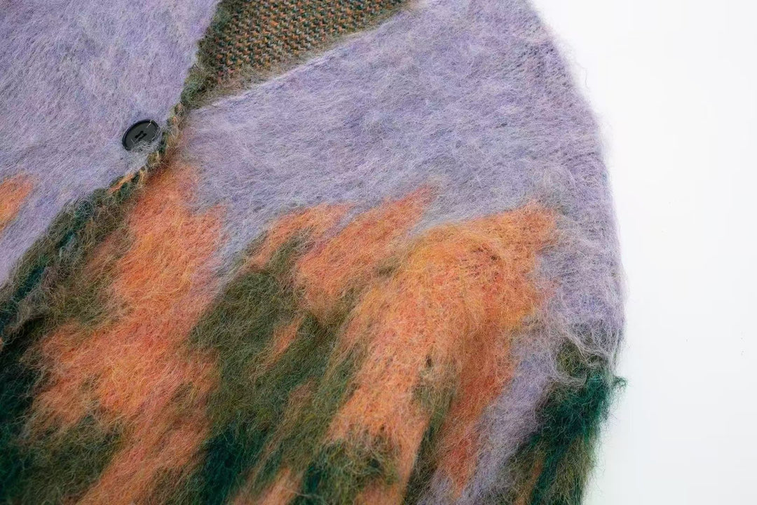 Gradient Landscape Paint Cardigan Sweater