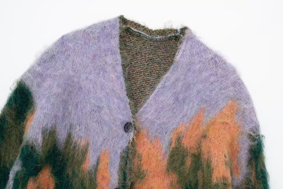 Gradient Landscape Paint Cardigan Sweater