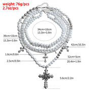 Cross Pearls Rose Necklace