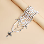 Cross Pearls Rose Necklace