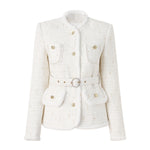 Load image into Gallery viewer, White Fur Trim Belt Blazer
