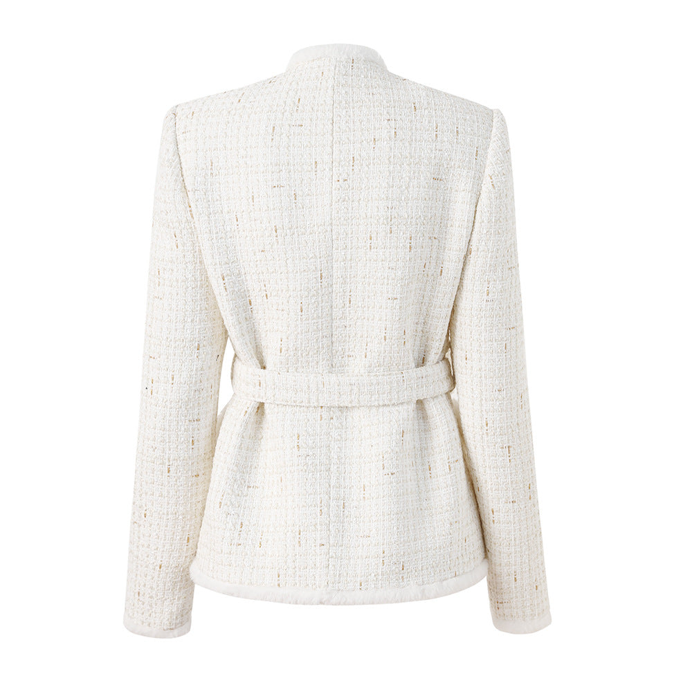 White Fur Trim Belt Blazer