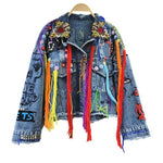 Load image into Gallery viewer, Mixed Media Graffiti Denim Jacket
