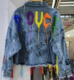 Load image into Gallery viewer, Mixed Media Graffiti Denim Jacket
