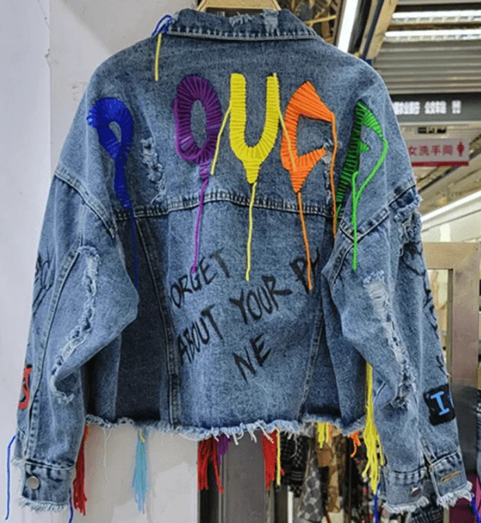 Mixed Media Graffiti Denim Jacket