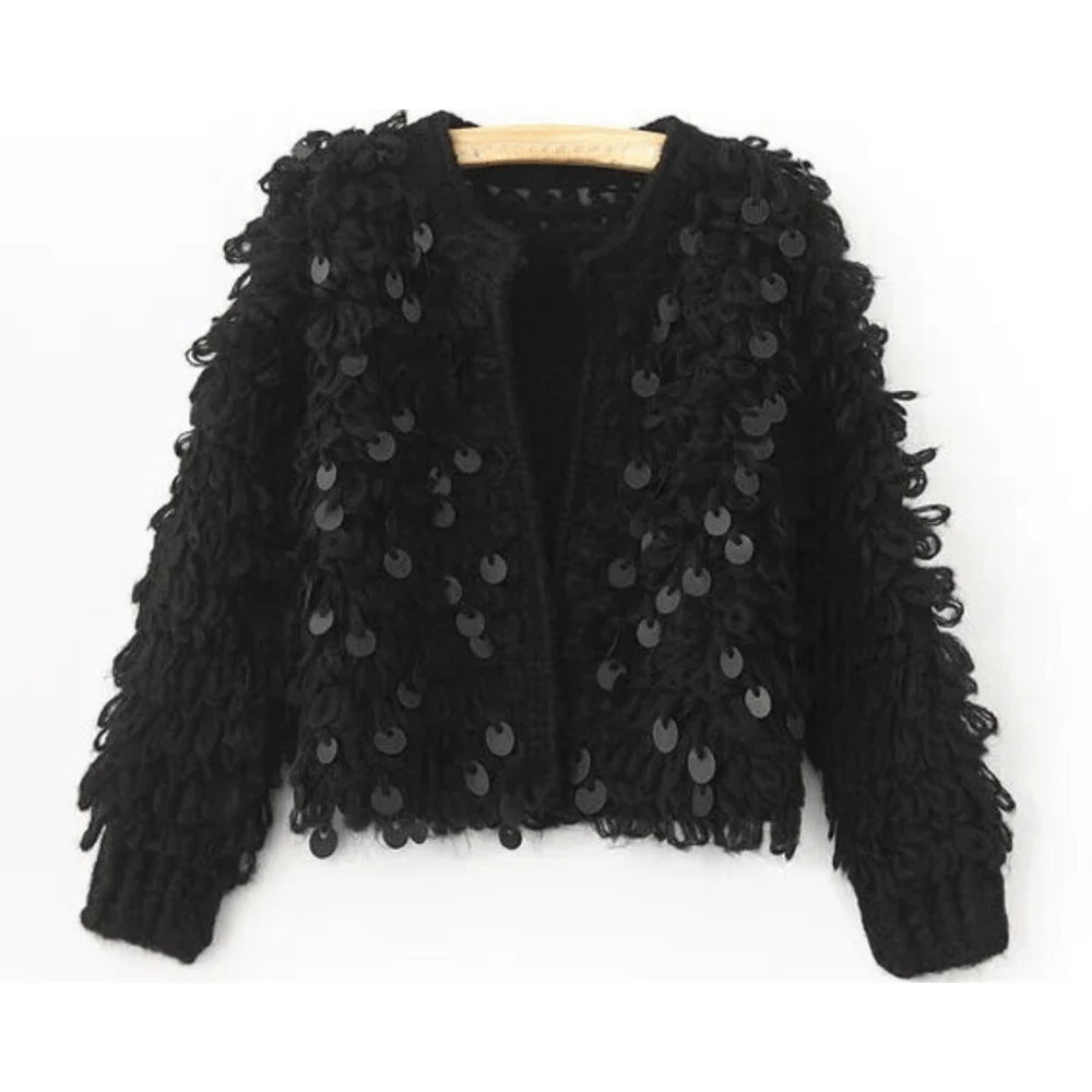 Mohair Sequined Tricot Knit Jacket