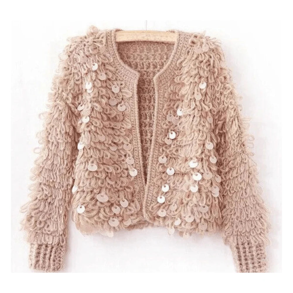 Mohair Sequined Tricot Knit Jacket