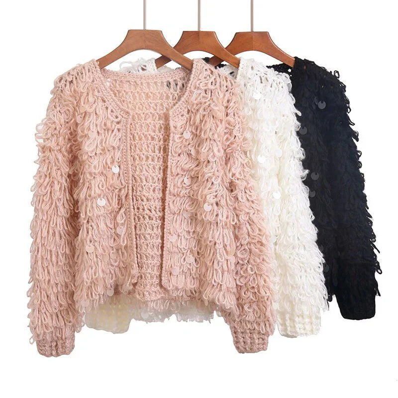 Mohair Sequined Tricot Knit Jacket